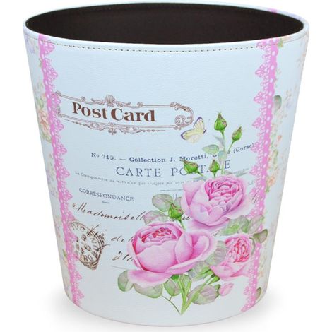 Vaso caspò cestino portapiante in plastica fantasia fiori rosa cm 27 x 20 x h 27