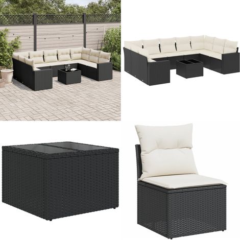 10-tlg. Garten-Sofagarnitur mit Kissen Schwarz Poly Rattan - Gartenmöbel - Esszimmergarnituren - Outdoor Möbel - Rattan Sofa - Lounge Set - Home & Living (1/5)