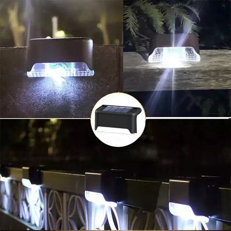 (Lot de 4 - Coque noire et blanche) Lampes solaires de terrasse (lot de 12) - Étanche, LED, compatible avec rampes, escaliers, clôtures, jardins, patios et allées. (1/5)
