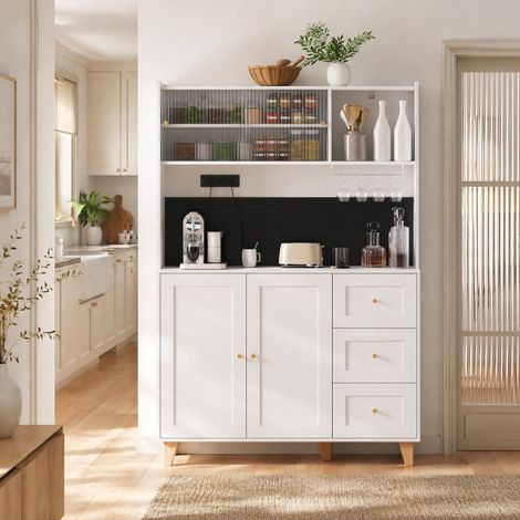 Buffet haut 120x40x184 avec prises MDF blanc OKMYHOME (1/5)