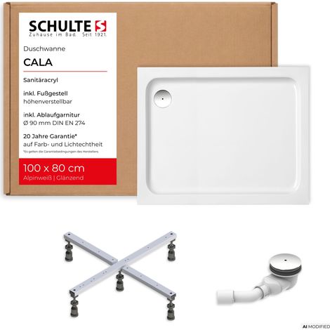 Schulte Duschwanne Cala 100x80 cm Weiß - Komplettset inkl. Fußgestell und Ablaufgarnitur, aus Hochwertigem Sanitäracryl (1/5)