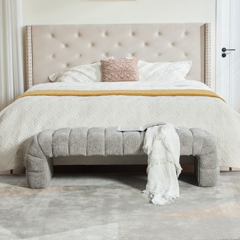 Banc de lit moderne en chenille sans accoudoirs avec rainures,chaise longue et tabouret pour salon,chambre,entrée,gris