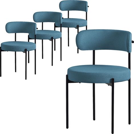 ML-Design Set di 4 Sedie per Sala da Pranzo Sedia da Cucina in Tessuto Teddy Blu Poltroncina da Soggiorno con Schienale Poltrona Imbottite con Gambe in Metallo Nero Sedie Lounge Ergonomiche