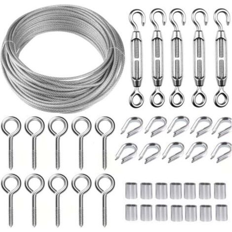 Pair Edelstahl-Aufhängeseil-Set, 30 m/2 mm beschichtetes Edelstahlseil mit M5-Spannschlössern, 2 mm Drahtseil-Set für Kletterpflanzen, Wäscheleinen, Geländer, Leitplankenseil NPTERBL