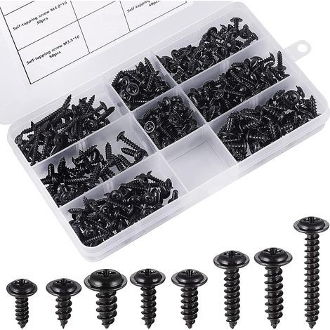 340pcs Vis à tôle noire autoperçante,Vis autotaraudeuse en Acier au Carbone inoxydable Vis à tête plate Kit de Fixation du Bois Cross-Head Taille: M3.0-M4.8 (1/5)