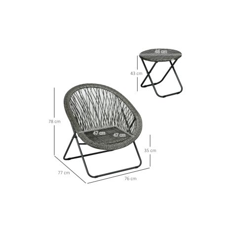 Salon de jardin pliable gris en acier avec table basse et 2 chaises pour terrasse, balcon et jardin (1/5)