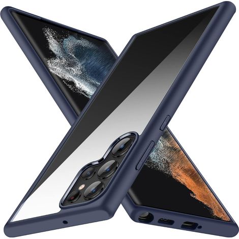 CUSTODIA PER SAMSUNG GALAXY S22 ULTRA 5G CORNICE BLU NAVY RETRO TRASPARENTE (1/5)