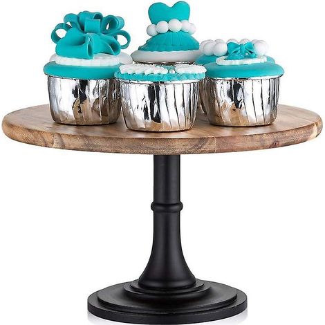 Présentoir à gâteaux rond en bois de 25,5 cm, style rustique, pour mariage, anniversaire, desserts et cupcakes. (1/5)