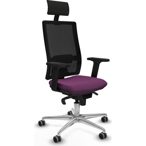 Horna sincro malla negra similpiel morado brazos 2D base aluminio cabecero fijo ruedas 65mm engomadas (1/5)