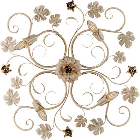 Plafoniera in ferro Avorio decape rose Oro quattro luci 76x67x h17 cm (1/3)