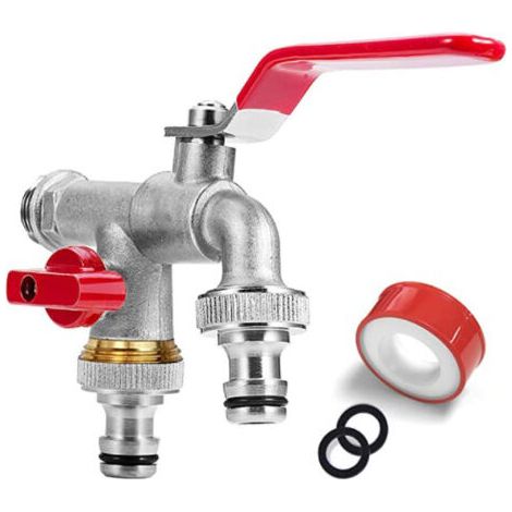 3/4'' Pouce (20/27) Robinet d'eau en Laiton Double de Qualité Supérieure, Résistant à la Rouille et au Gel + 2X Raccords de Tuyau Gratuits Pour Jardin, Machine à Laver, Baril de Pluie (1/3)