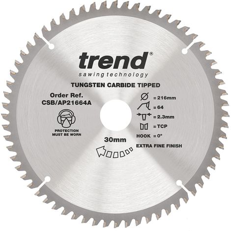 Lame scie circulaire 216 mm, alu/plastique, 64T TCT, alésage 30 mm (1/5)