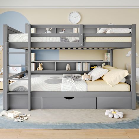 MEUBLIV Etagenbett 90x200 cm Grau – Seitenfächer und Schublade, ohne Matratze (1/5)