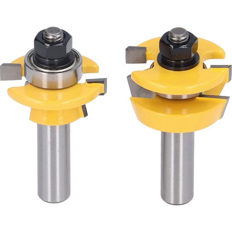 Lot de 2 fraises à rainurer et languette en acier au carbone pour portes d'armoires et portes de style Shaker, avec queue de 1/2 pouce. (1/5)