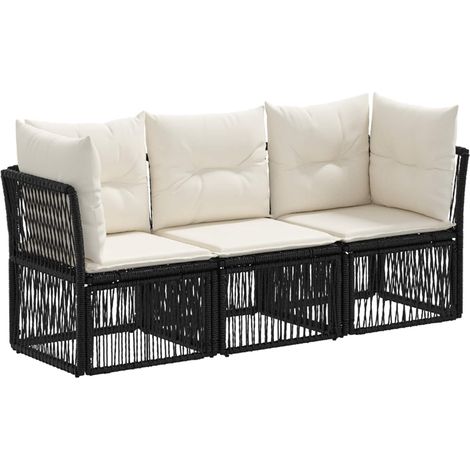 Gartensofa-set 3 pcs Schwarz Poly-Rattan vidaXL