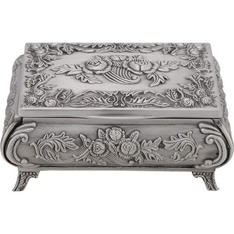 Vintage Rose Carved Zinc Alloy Jewelry Box, Jewelry Organizer with 3 Compartments for Rings, Earrings, and Necklaces - Perfect for Women's Bedrooms (1/5)
