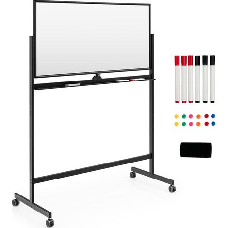 Goplus – Tableau blanc magnétique rotatif 120 x 60 cm – Hauteur réglable 145/165 cm – 4 roues pivotantes 360° – Structure en aluminium et acier (1/5)