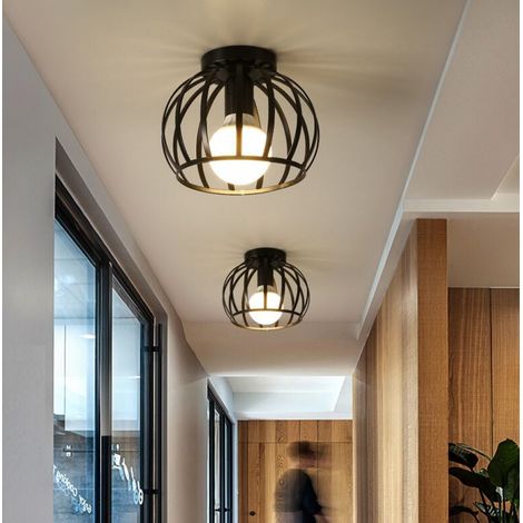 Suspension Luminaire Industrielle Cage Métal Noir 20cm 2 Pack Plafonnier Vintage Rétro
