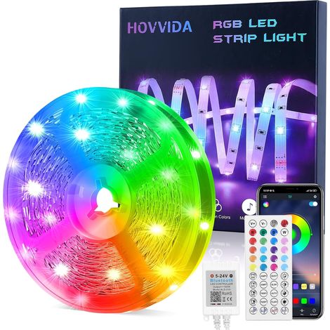 Ruban LED 15M, 1x15M, 30 LED/Mètre, 24V RVB Bande LED, 450 LED, APP et Télécommande, Synchronisation de la Musique, Mode Minuterie, pour Chambre, Salle de Jeux, Fête, Festival (1/5)