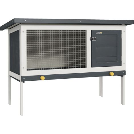 PawHut Clapier sur pied cage à lapin avec niche intérieur toit ouvrant porte verrouillable 90 x 45 x 65 cm gris foncé blanc (1/5)
