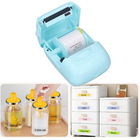 Imprimante d'étiquettes thermiques bleues, imprimante portable, étiquette pour vêtements, certificat de conformité, prix, machine à étiquettes thermiques à code-barres, configuration standard. (1/5)