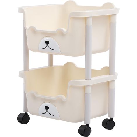 Chariot de Rangement, avec roulettes Chariot à roulettes Haute capacité, pour Salle de Bain Cuisine Salle de Classe endroits étroits (2 Niveaux) (1/5)