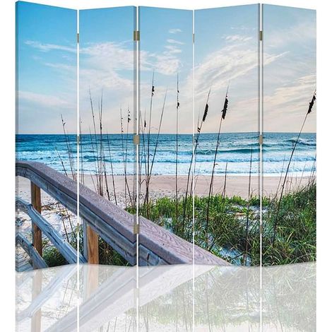 Paravent Panoramique Plage et Dunes pour Décoration Intérieure - 180 x 180 cm - 2 faces R° V° + rotation 360°
