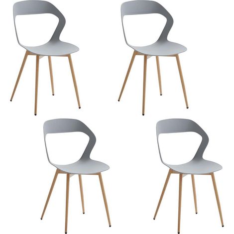 4er Set Esszimmerstühle Grau mit Hohlrücken und Holzoptik Metallbeinen (1/5)