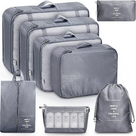 Ensemble de 8 organisateurs pour valises, sacs de rangement, cubes de rangement, sacs de voyage, cadeaux noirs (1/5)
