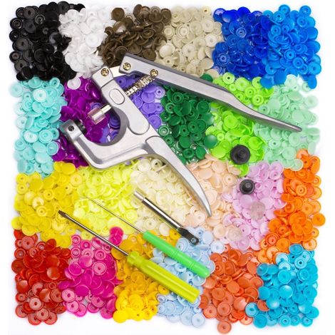 Snap Pince + 360 PCS Boutons Pressions de T5-12mm Pression Kit de Pince PourT3 T5 T8 en Plastique Multicolores 24 Couleurs (1/4)