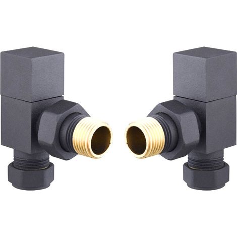 Heatwave Square Anthracite Angled Radiator Valves Pair