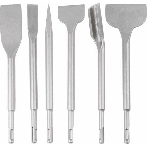 ZVD-Jeu de 6PCS Burin SDS-PLUS, 25cm Longueur, Coffret Pour Enlevement de Béton et Carrelage de Sol et Mur, Burin Marteau Rotatif Foret Burin, Burins SDS-PLUS pour Perforateurs (1/4)
