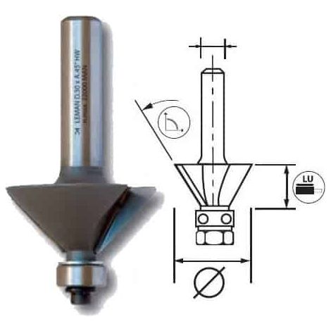 LEMAN Mèche à chanfreiner + guide -5686/5688 - 30 mm - 60 mm - 45° - 6 mm - 10 mm
