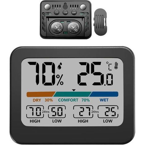Medidor digital de temperatura, higrómetro y humedad - Monitor climático - Pantalla a color grande - 9,3 x 7,3 x 1,9 cm - Blanco (1/5)
