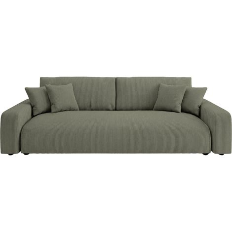 ENA - Canapé droit convertible velours côtelé 3 places - Vert
