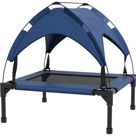 Cama elevada para perros con dosel, cama para mascotas, tumbona para perros al aire libre con techo, transpirable, para perros pequeños y medianos Oxford azul oscuro 76 x 61 x 69,5 cm