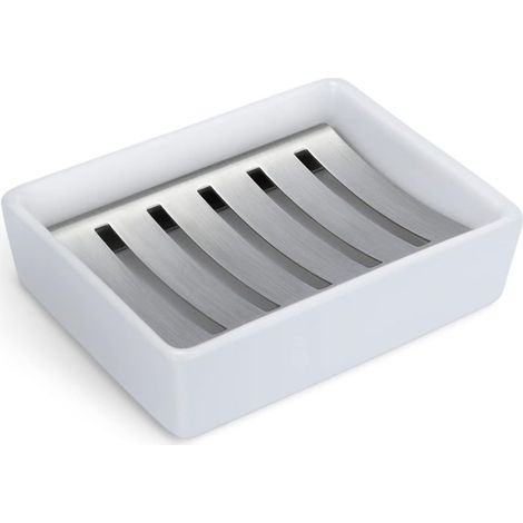 Porte-savon, porte-plat en céramique, boîte à savon en acier inoxydable, double drain, porte-savon rectangulaire créatif, porte-savon pour salle de bain (1/4)