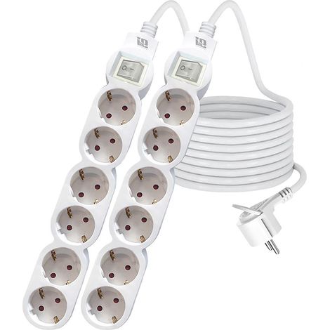 ORION91oficial® - 2X Regleta de 6 enchufes con Interruptor y Toma de Tierra  Ladrón múltiple de 1,5 Metros  hasta 3680W  Clavija Extraplana  Protección Infantil  Cable H05W-F 3G  Color Blanco -