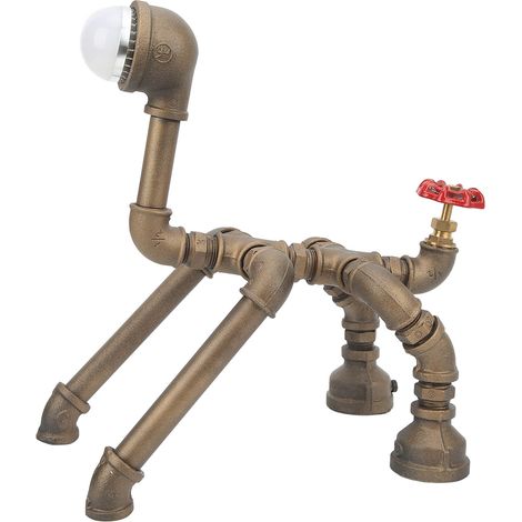 Lampe Steampunk style industriel rétro en forme de chiot, lampe de table LED Steampunk pour chambre, prise UE 110-220V, lumière jaune chaude (1/5)