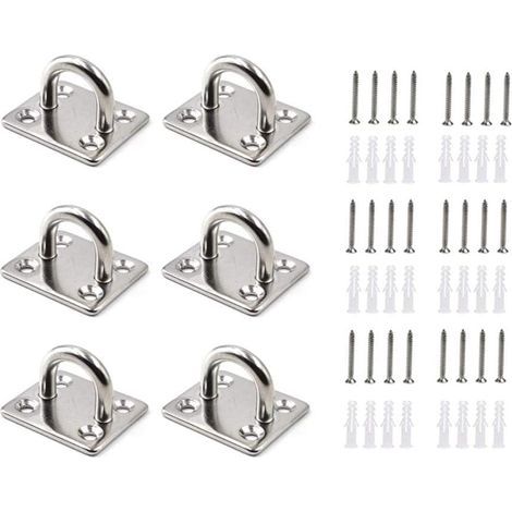 Ganchillo M5 de acero inoxidable (6 uds.) - soporte mural para cargas pesadas - Ganchos de metal en forma U con 4 orificios soportan hasta 50 kg de peso - Perfecto para macetas colgantes y escrim (1/5)