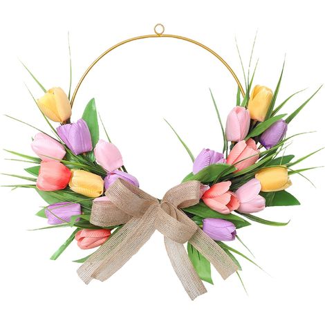Couronne De Tulipes - Couronne Florale Pour Porte D'Entrée - Décoration De Printemps Extérieure Mariage Pâques - 45 cm - 1 Pièce (1/5)