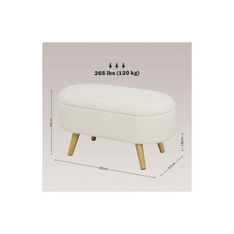 Banc avec rangement et couvercle, tabouret pour entrée, salon, chambre, bois, revêtement tissu, blanc (1/5)