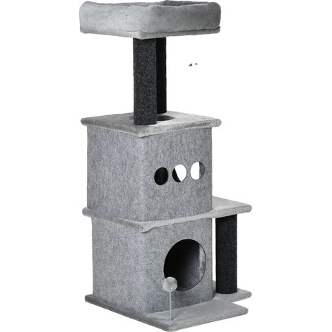 Árbol de actividades para gatos, diseño multinivel, cama de felpa suave, GRIS (1/2)