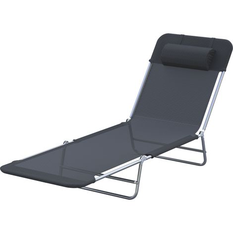 Lettino Prendisole Pieghevole da Giardino in Acciaio e Tessuto 185x56x24,5 cm Nero (1/5)