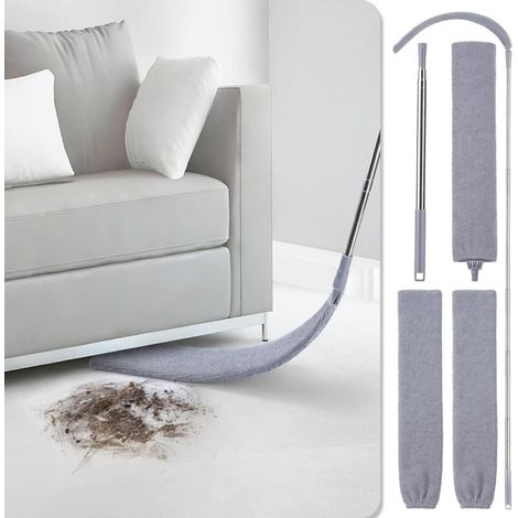UlisemAspirateur à poussière rétractable, plumeau plat extensible vers le haut et deux housses en microfibre, aspirateur à poussière rétractable pour aspirateur à poussière sous le canapé, l'armoire o (1/4)