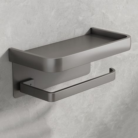 Porte-papier toilette sans perçage gris anthracite, porte-papier toilette mural en aluminium spatial avec support de téléphone intégré. (1/5)
