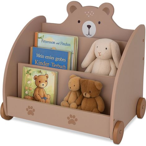Libreria per bambini a tema orso con ruote e spazio di archiviazione