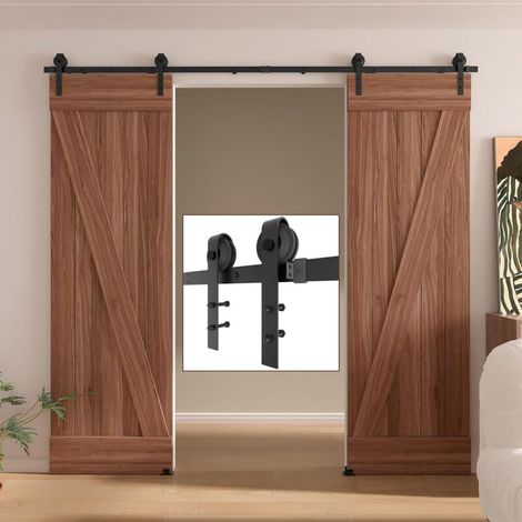 Rosvola Porte Coulissante 6FT/183CM ,Quincailleri Kit de Rail pour Porte Coulissante, Ensemble Industriel pour Porte Coulissante Interieur (1/5)