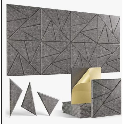 Lot de 12 panneaux acoustiques autocollants, panneaux muraux insonorisants haute densité, panneau insonorisant en polyester, 30 x 30 cm (gris foncé) (1/5)