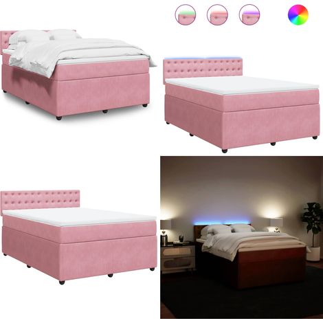 vidaXL Sommier à lattes de lit avec matelas Rose 140x190 cm Velours (1/5)